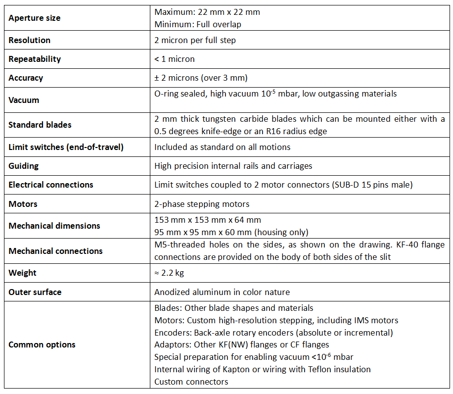 真空狹縫 IB-C22-HV技術(shù)參數(shù)