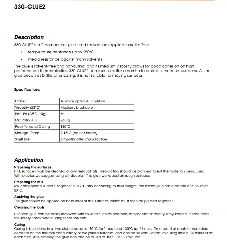 超高真空不導電真空膠330 Glue2參數